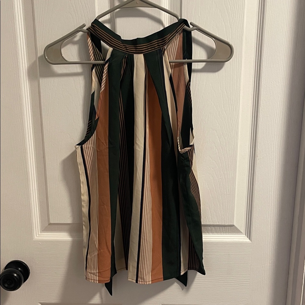 SHEIN Striped Halter Blouse in Green, Brown, and Cream